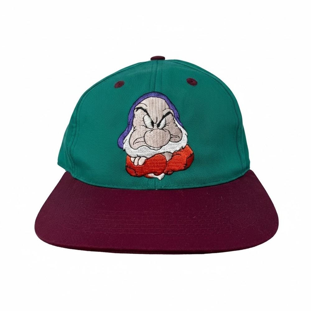 VTG Disney‎ Snow White and the Seven Dwarfs Grumpy Snapback Hat Youth OS Green